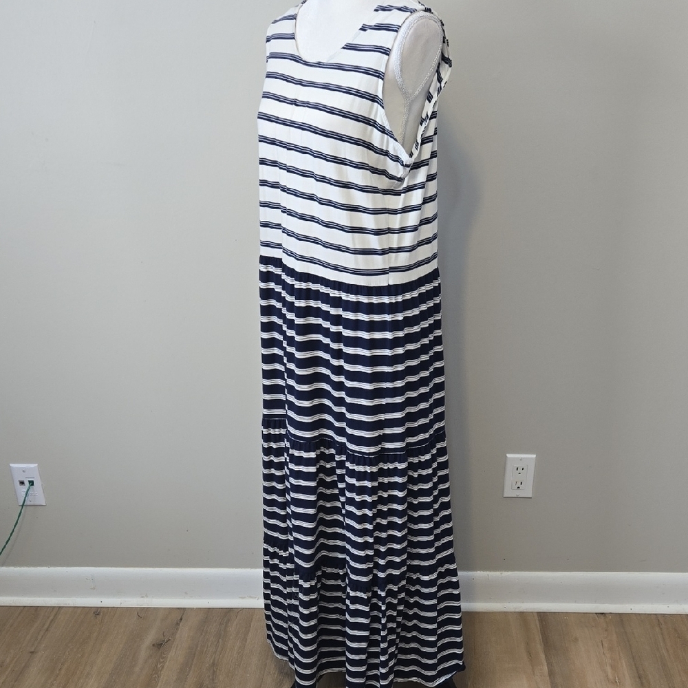 Lands' End Navy and White Striped Maxi Dress Nautical - Picture 3 of 6